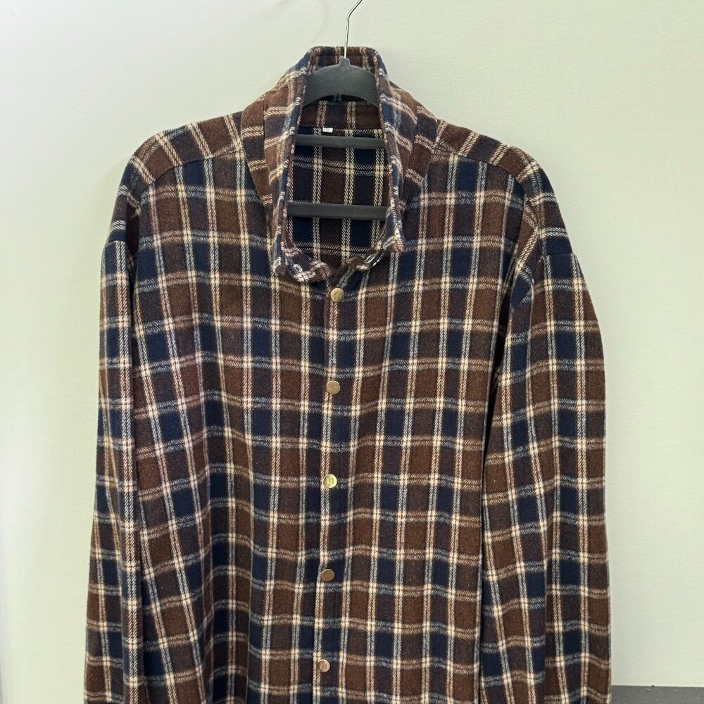 Brown/Navy Unbranded Mens Flannel Midweight Shacket- XXL